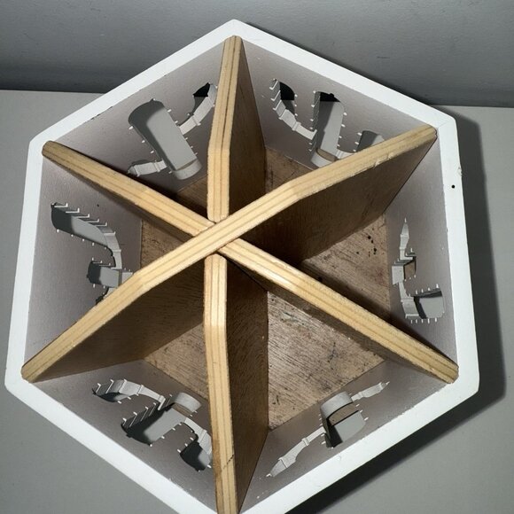 White Wood Spinning Desk Organizer 6 Sections Cactus Cutouts Pen Pencil Holder - Picture 5 of 7